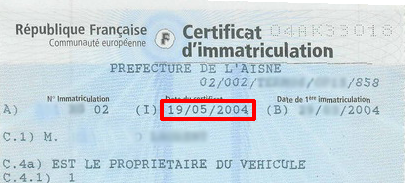 date de certificat d'immatriculation